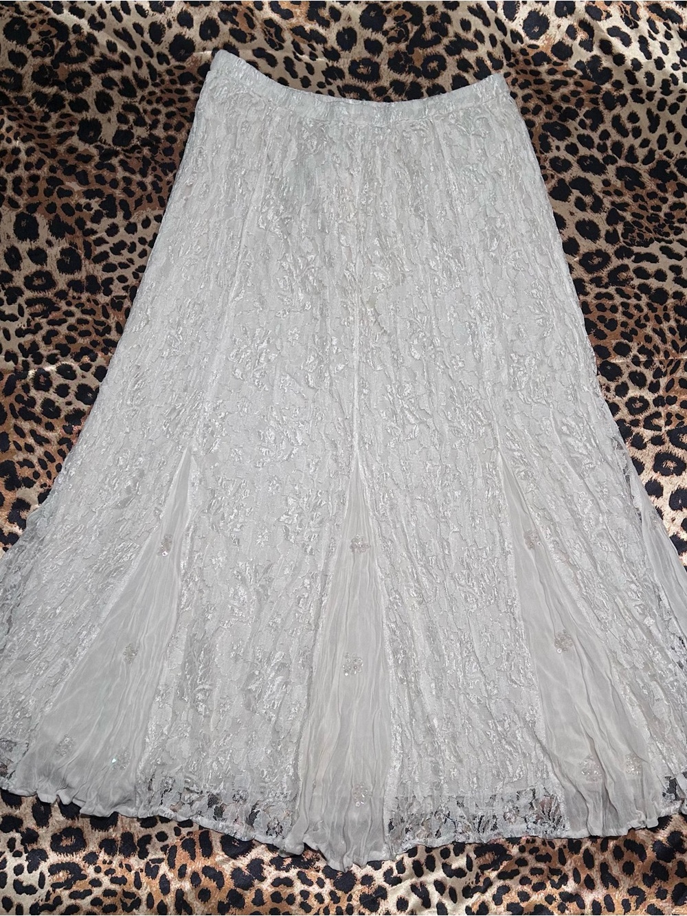 ❌SOLD❌Vintage Y2K Deadstock Lola P Ivory White Floral Lace & Sequin Maxi Skirt